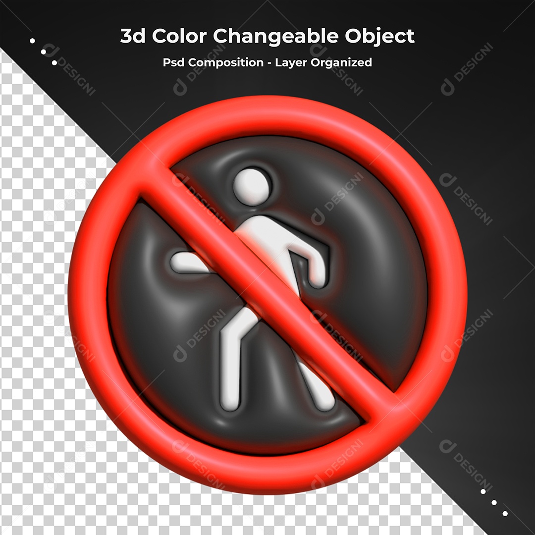 Sinal proibido passagem de Pedestre Elemento 3D para Composição PSD