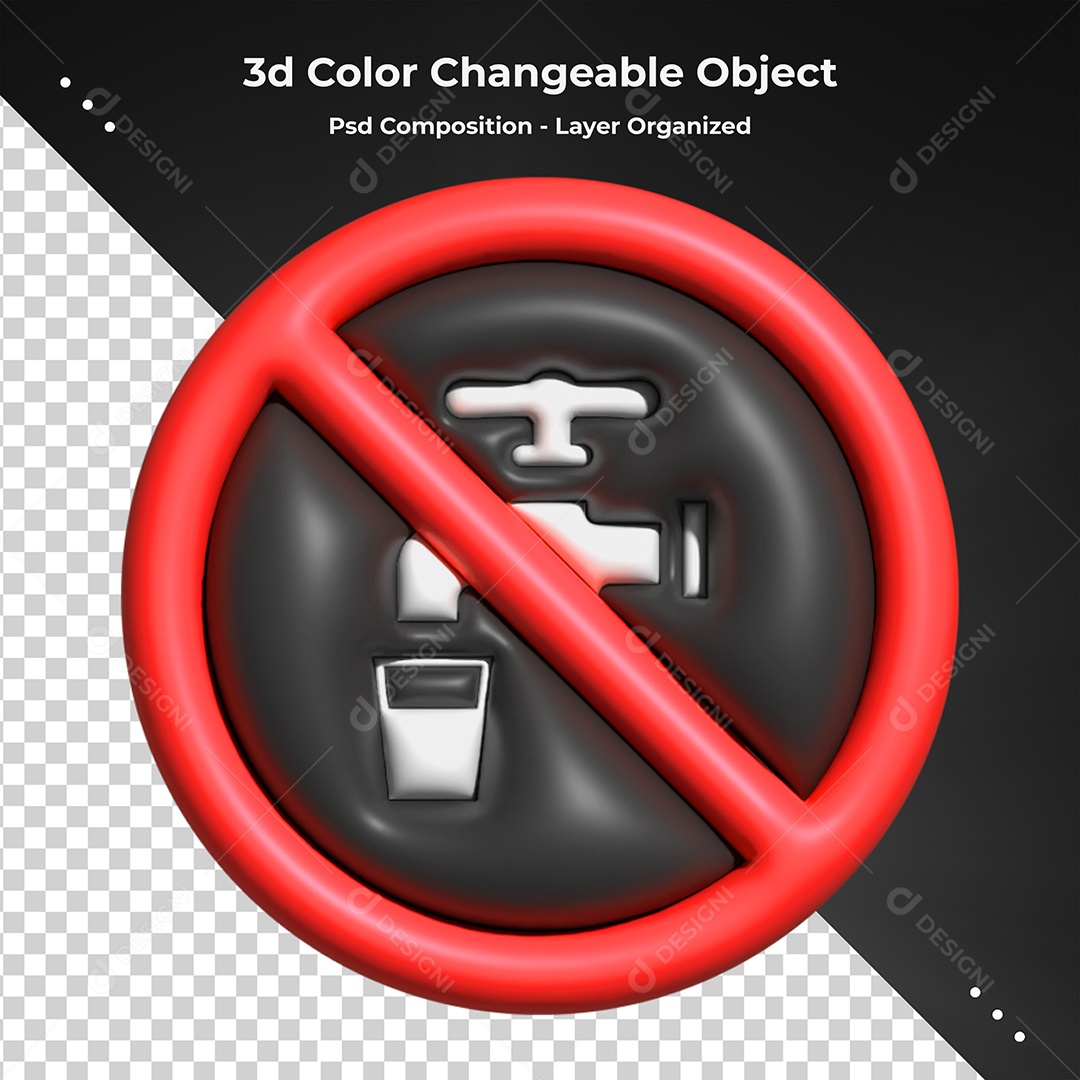 Sinal proibido Água na Torneira Elemento 3D para Composição PSD