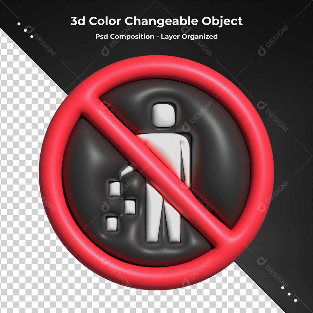 Sinal proibido Jogar Lixo no Chão  Elemento 3D para Composição PSD