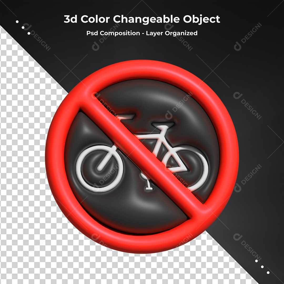 Sinal proibido Ciclista Elemento 3D para Composição PSD