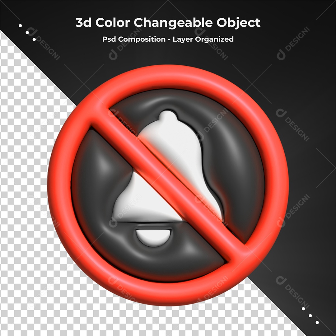 Sino de Notificação vermelho Proibido Elemento 3D para Composição PSD