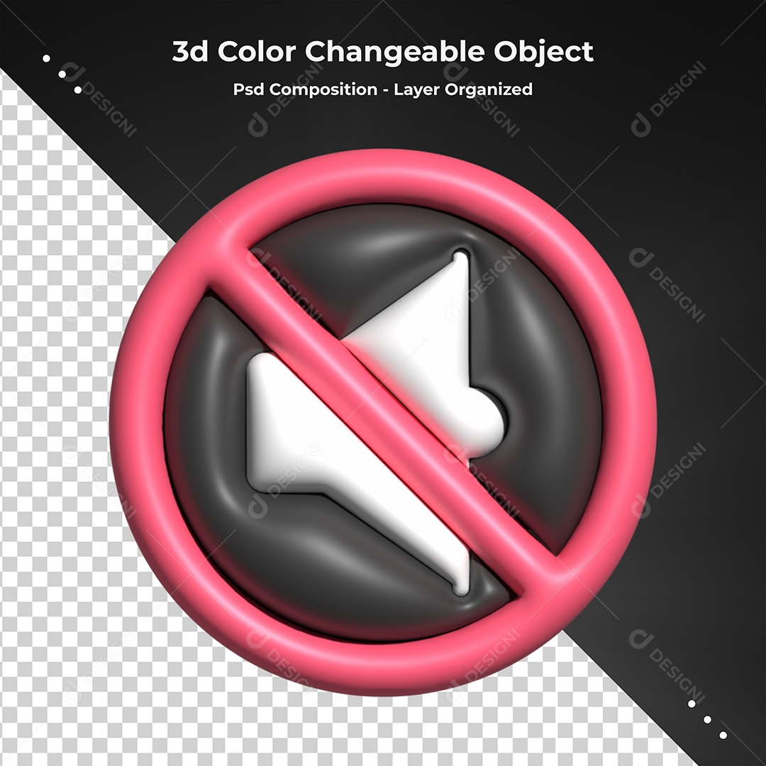 Sinal Alto Falante Silenciado Elemento 3D para Composição PSD