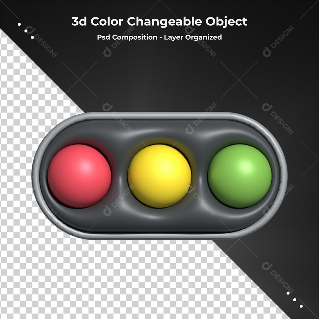Semáforo de Sinais Vermelho Amarelo e Verde Elemento 3D para Composição PSD