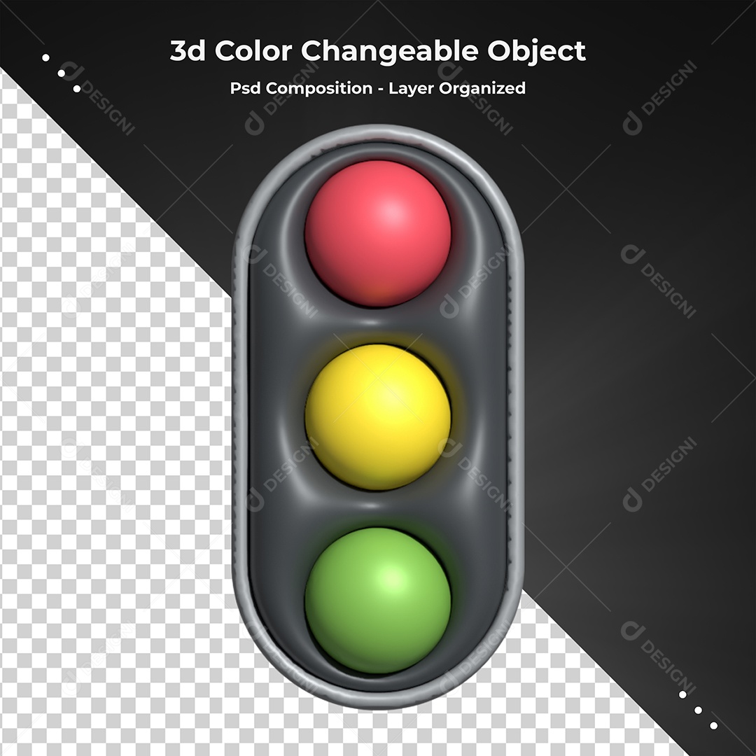 Semáforo de Sinais Vermelho Amarelo e Verde Elemento 3D para Composição PSD