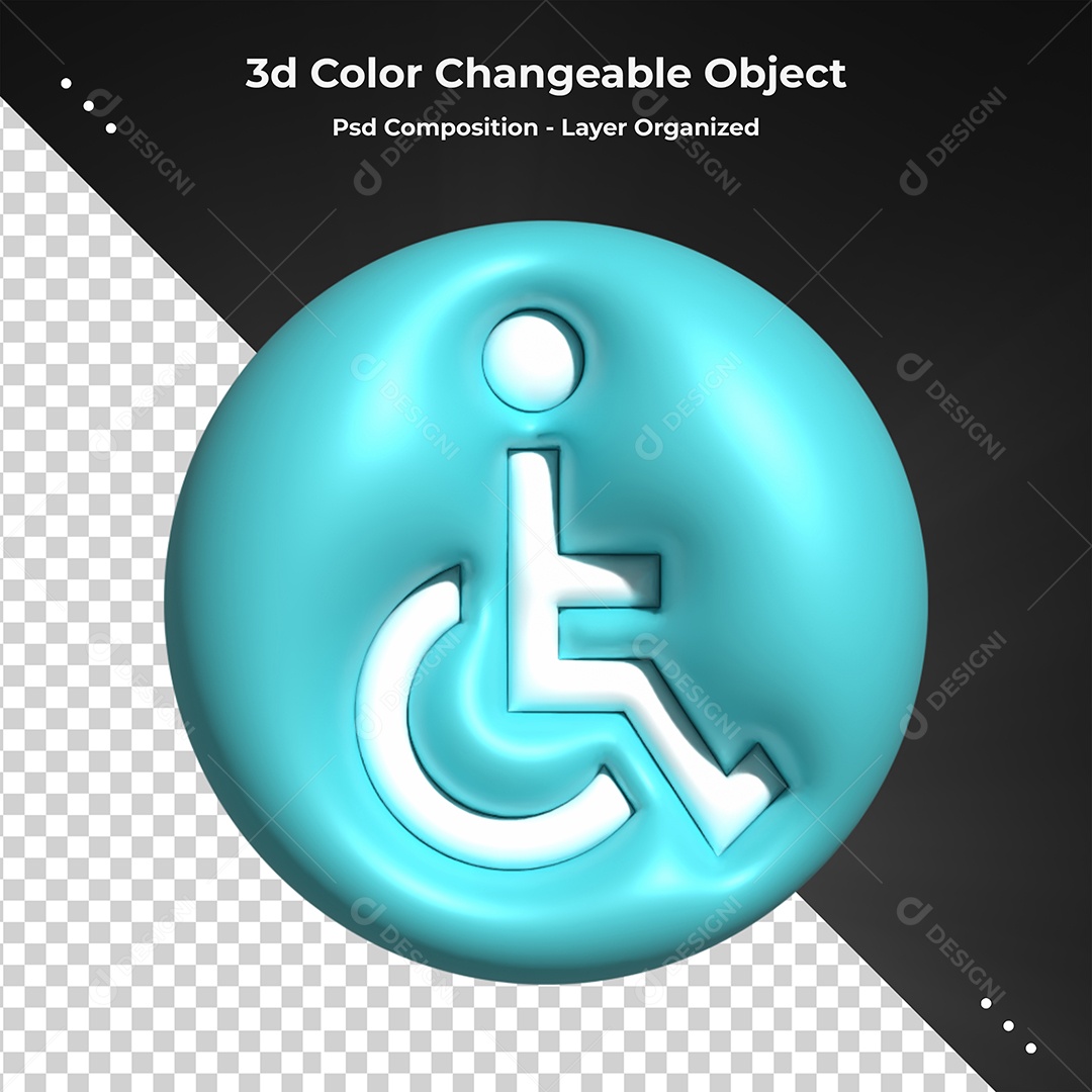 Cadeira de Rodas Elemento 3D Azul para Composição PSD
