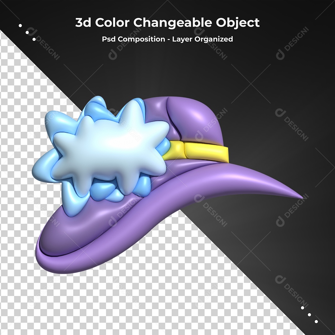 Chapéu Roxo Elemento 3D para Composição PSD