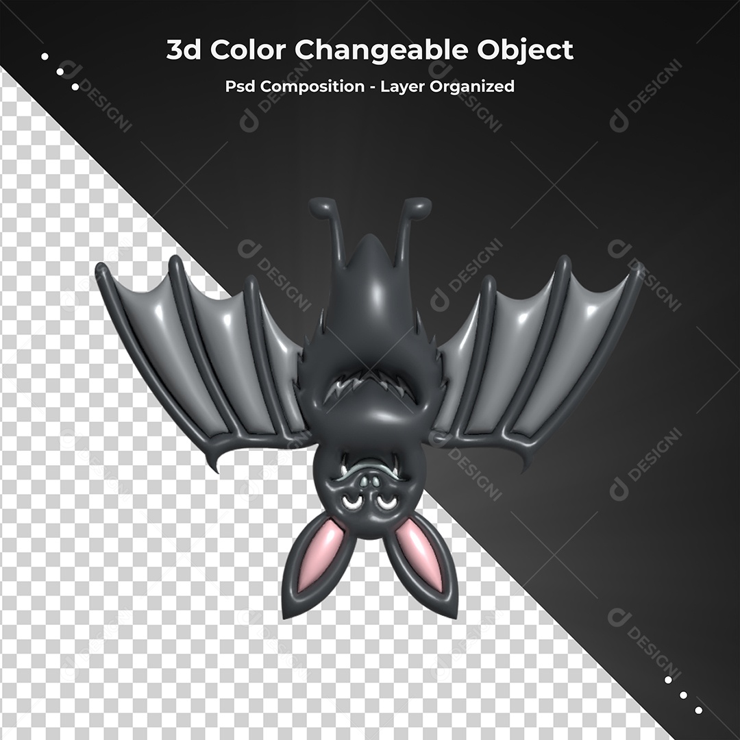 Morcego Preto Ilustração 3D para Composição PSD