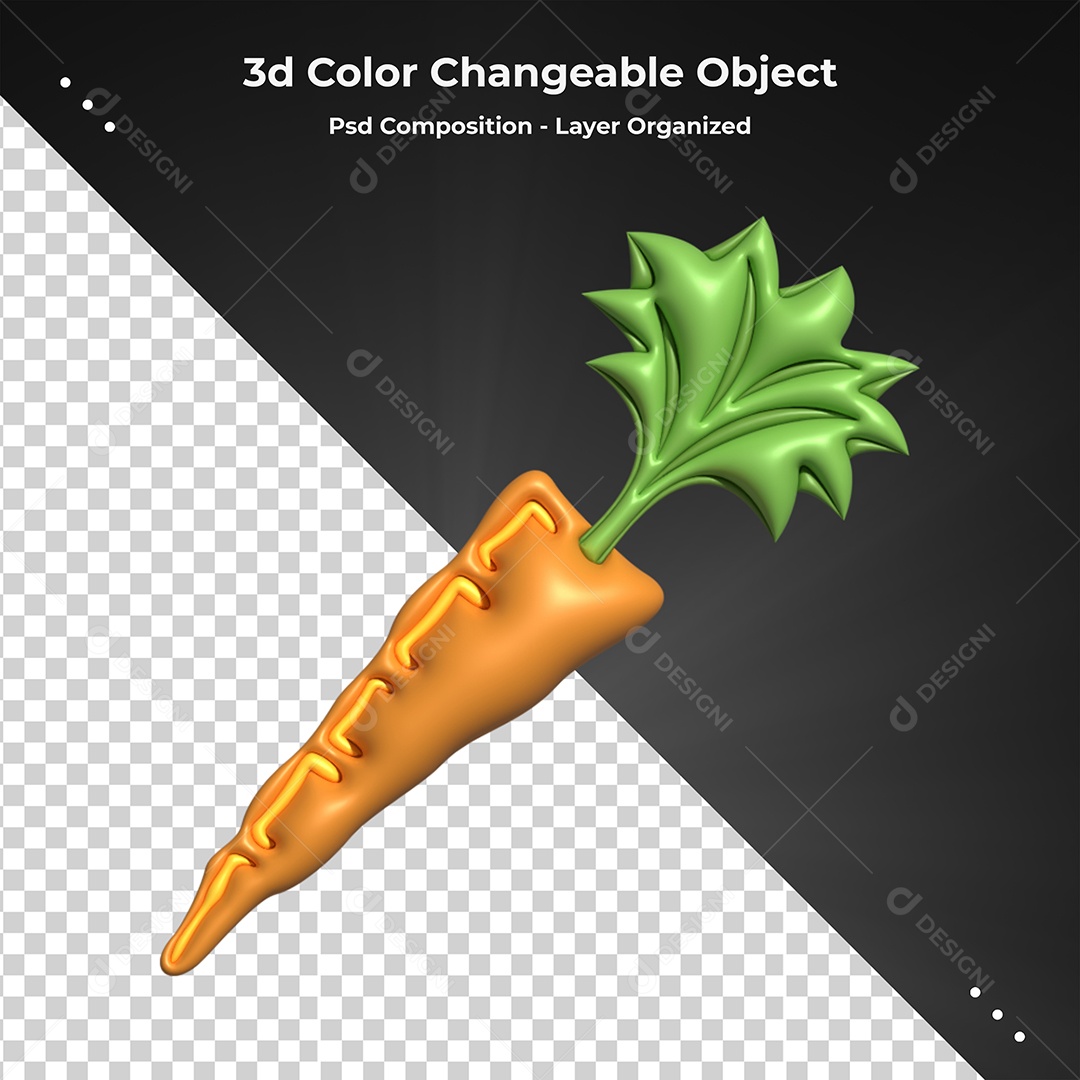Cenoura Ilustração 3D para Composição PSD