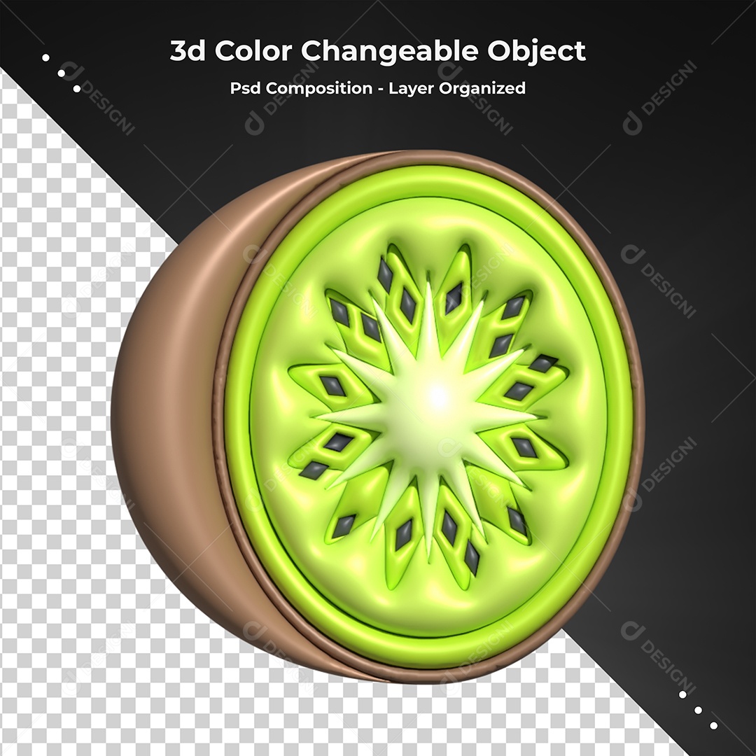 Kiwi Ilustração 3D para Composição PSD
