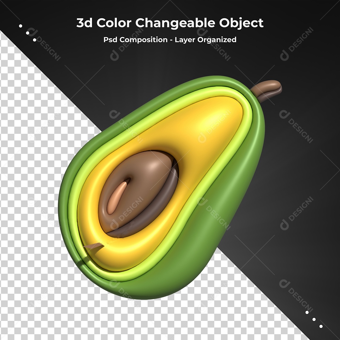 Abacate Ilustração 3D para Composição PSD