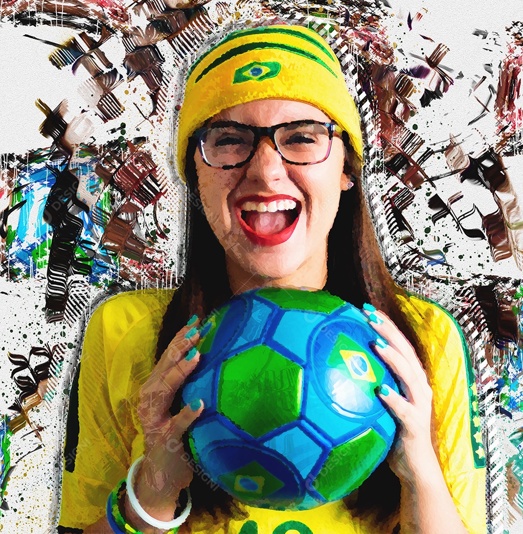 Jovem fã brasileira comemorando a vitória do Brasil. ilustração.