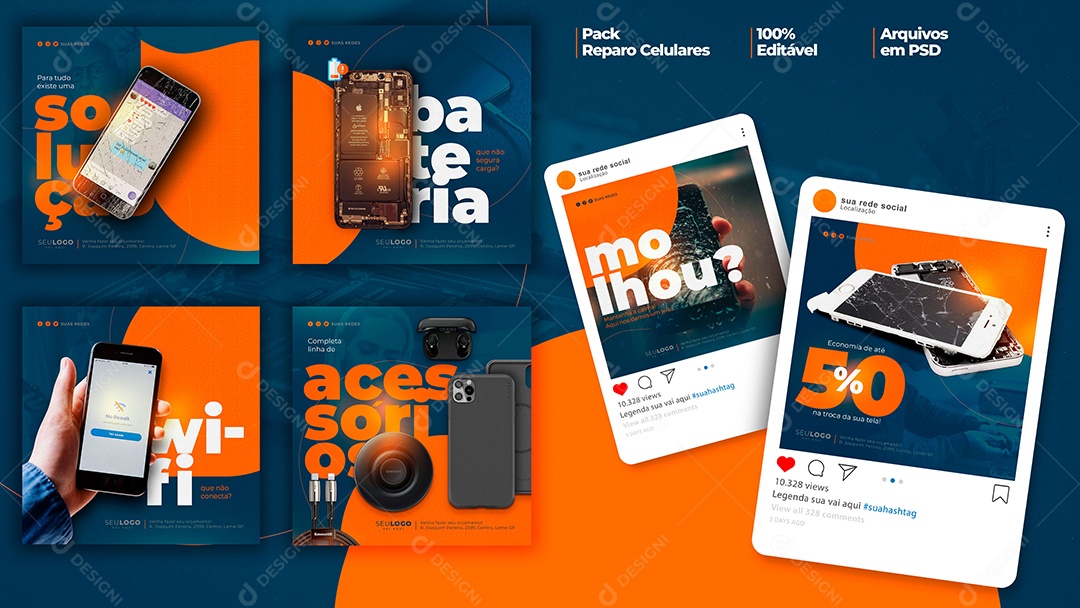 Social Media Template Pack de Reparo de Celulares PSD Editável