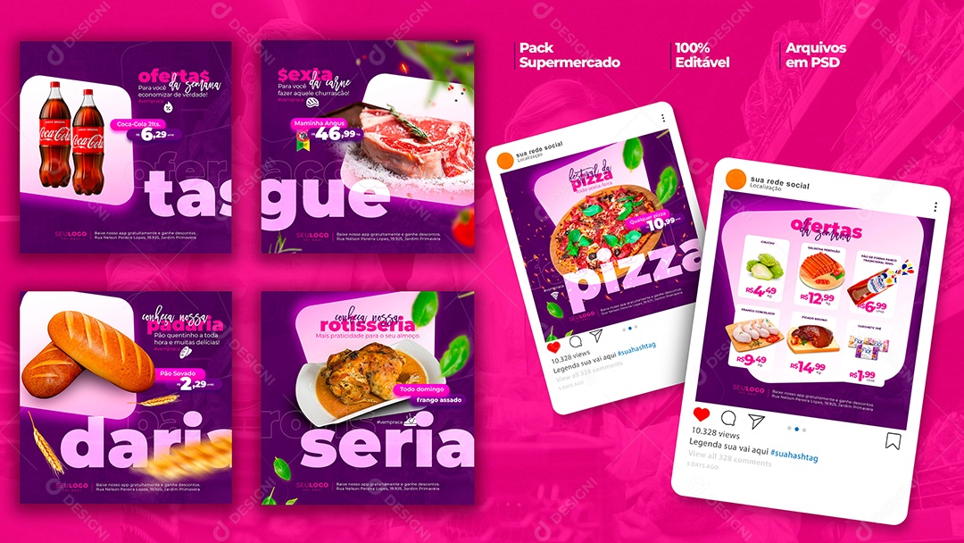 Social Media Pack Supermercado Ofertas Promoção Templates PSD Editável