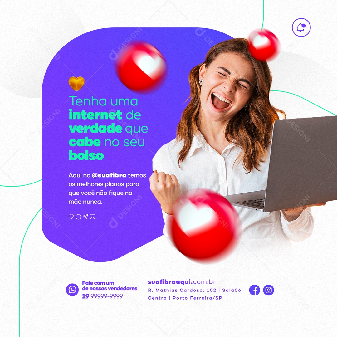 Tenha uma Internet de Verdade que Cabe no seu Bolso Provedor de Internet Social Media PSD Editável