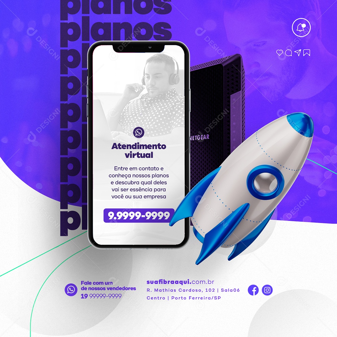 Planos Atendimento Virtual Provedor de Internet Social Media PSD Editável