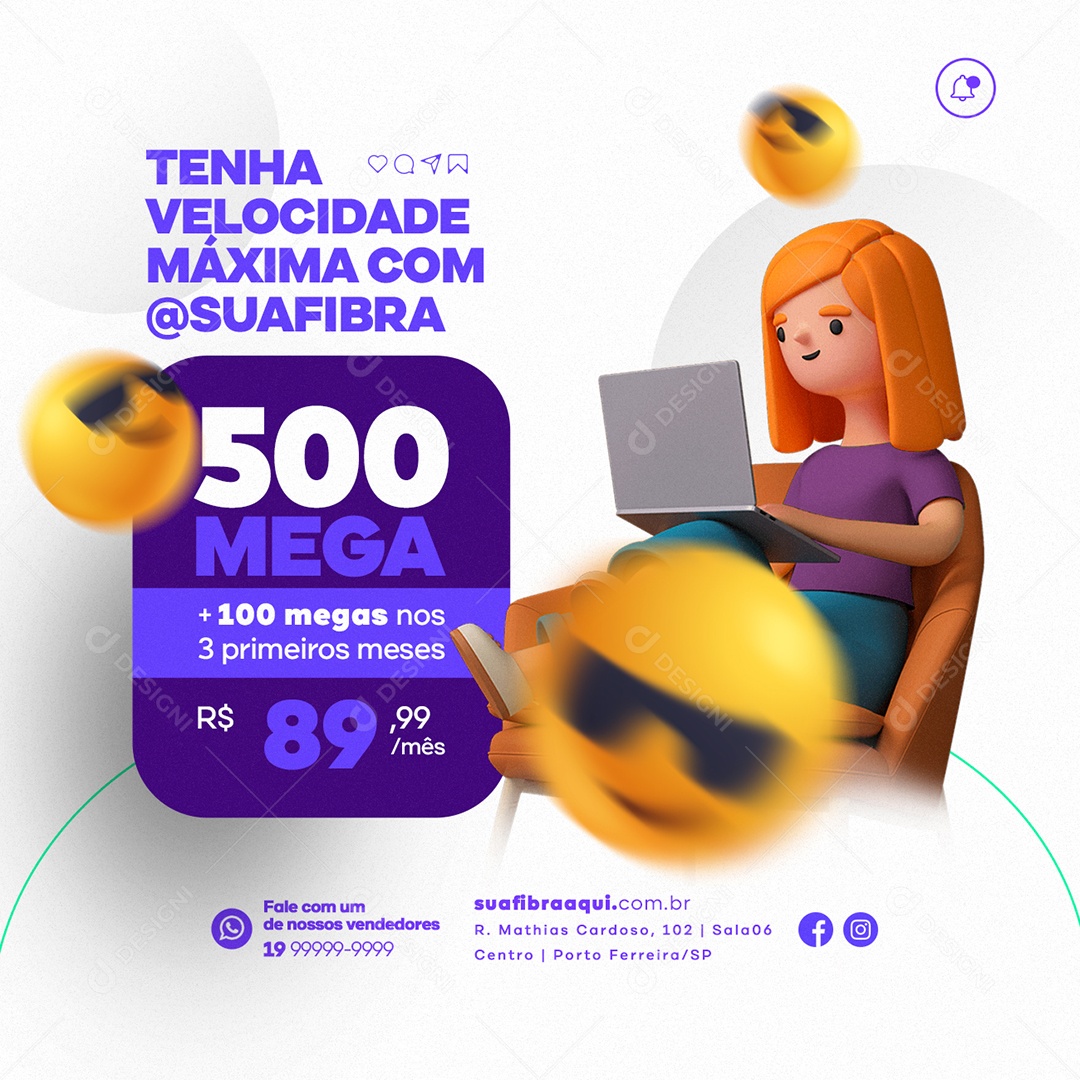 Tenha Velocidade Máxima 500 Mega Provedor de Internet Social Media PSD Editável