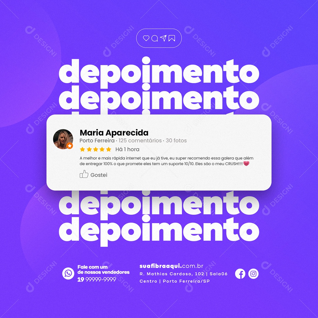 Depoimento a Melhor e Mais Rápida Provedor de Internet Social Media PSD Editável
