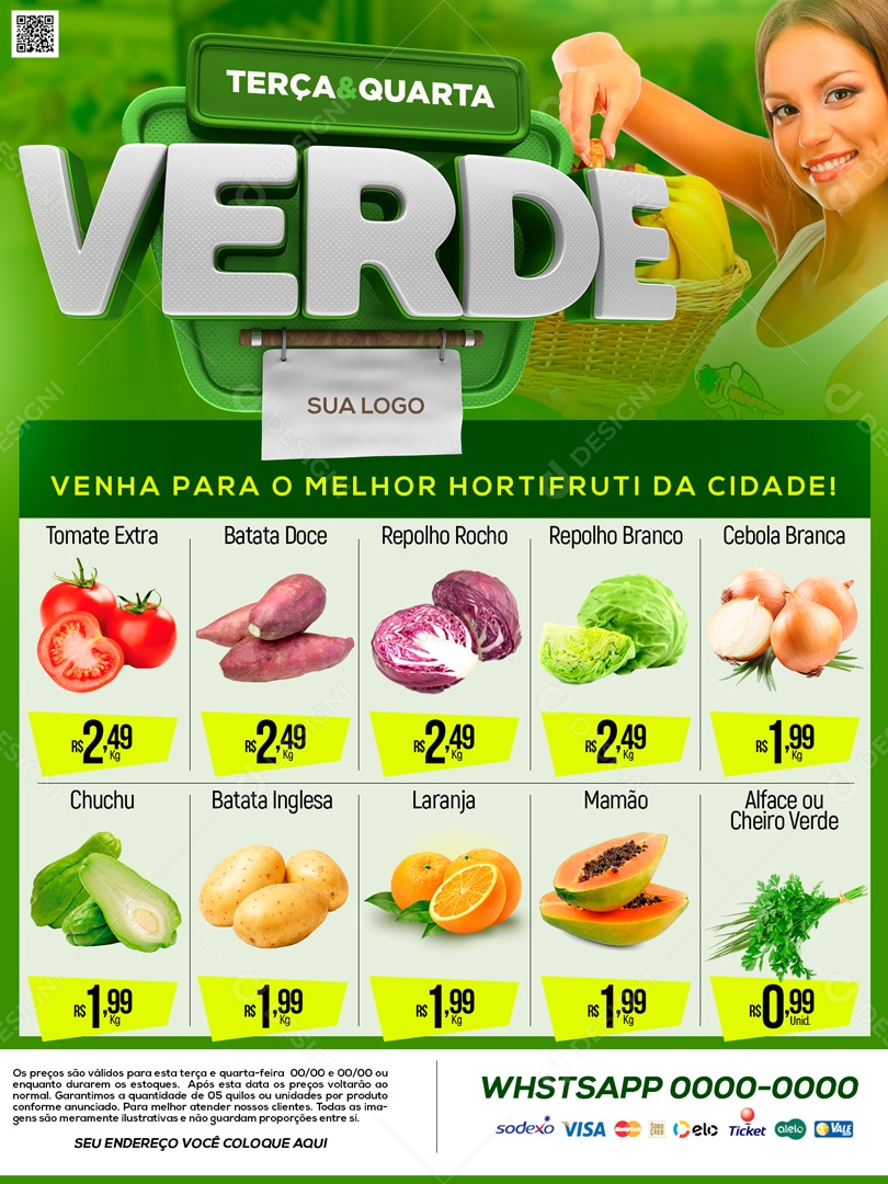 Encarte Terça e Quarta Verde Promoções Em Produtos Social Media PSD Editável
