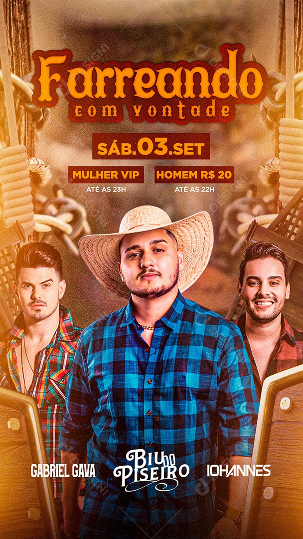 Flyer Show Gabriel Gava, Biu do Piseiro e Iohannes Story Social Media PSD Editável