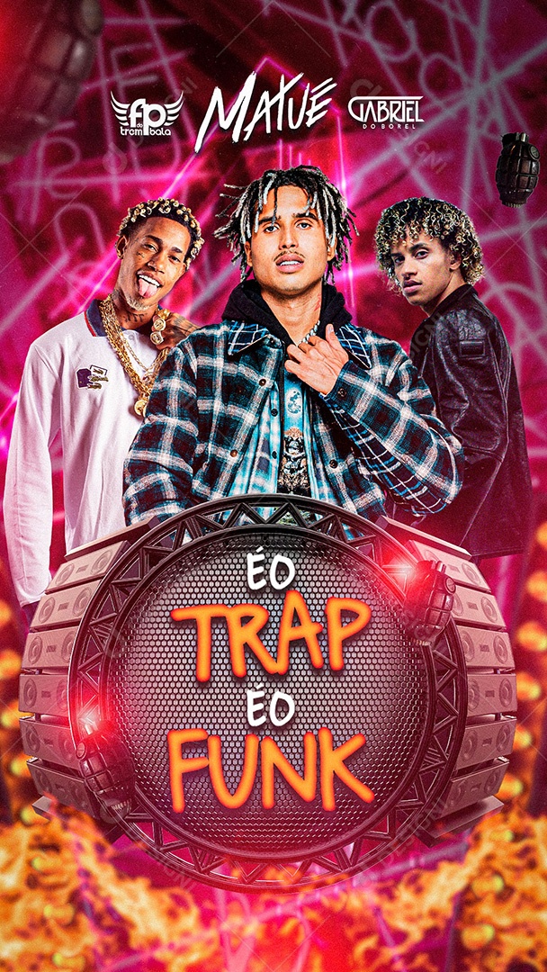 Flyer Show FP do Trem Bala, Matue e Gabriel do Borel Story Social Media PSD Editável