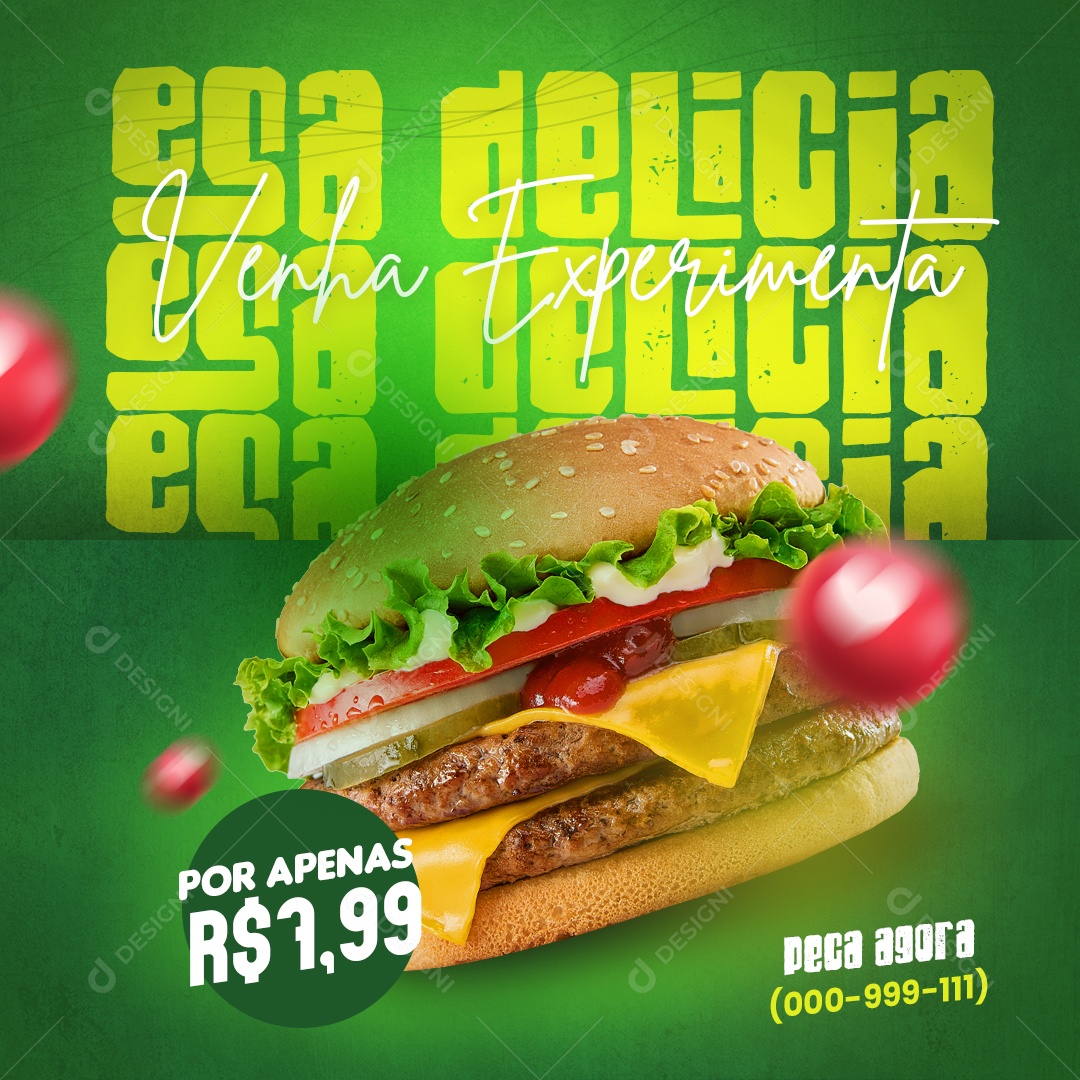 Essa Delicia Venha Experimenta Hamburgueria Social Media PSD Editável