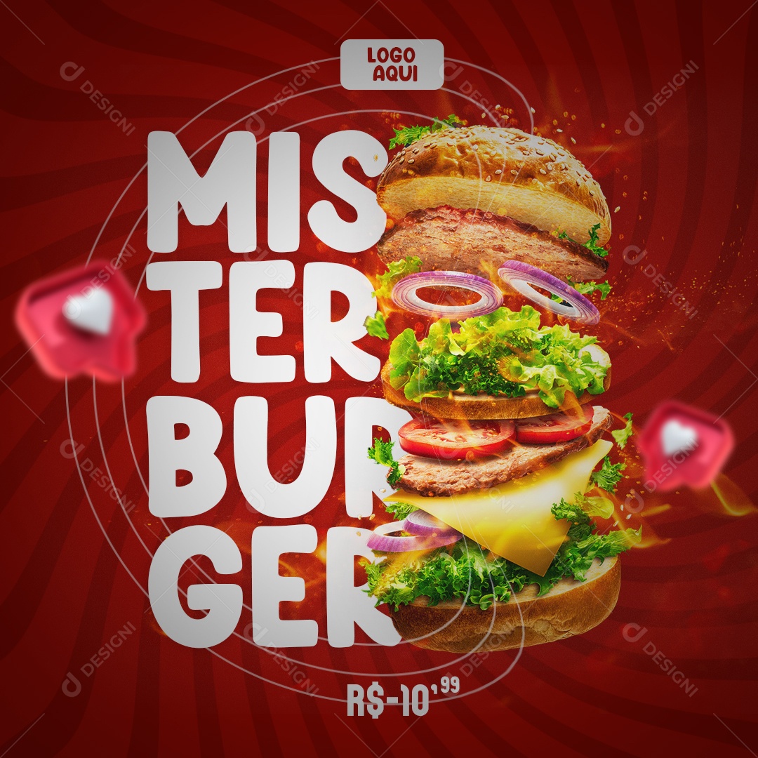 Mister Burger Hamburgueria Social Media PSD Editável