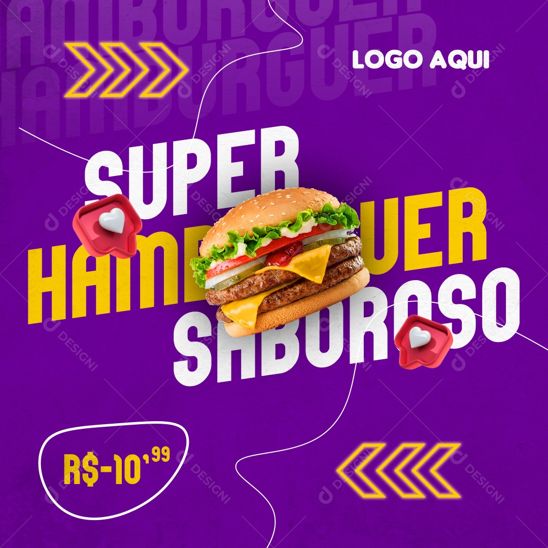 Super Hamburguer Saboroso Hamburgueria Social PSD Editável