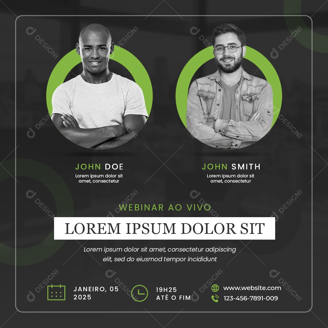 Webinar ao Vivo John Doe e John Smith Social Media PSD Editável