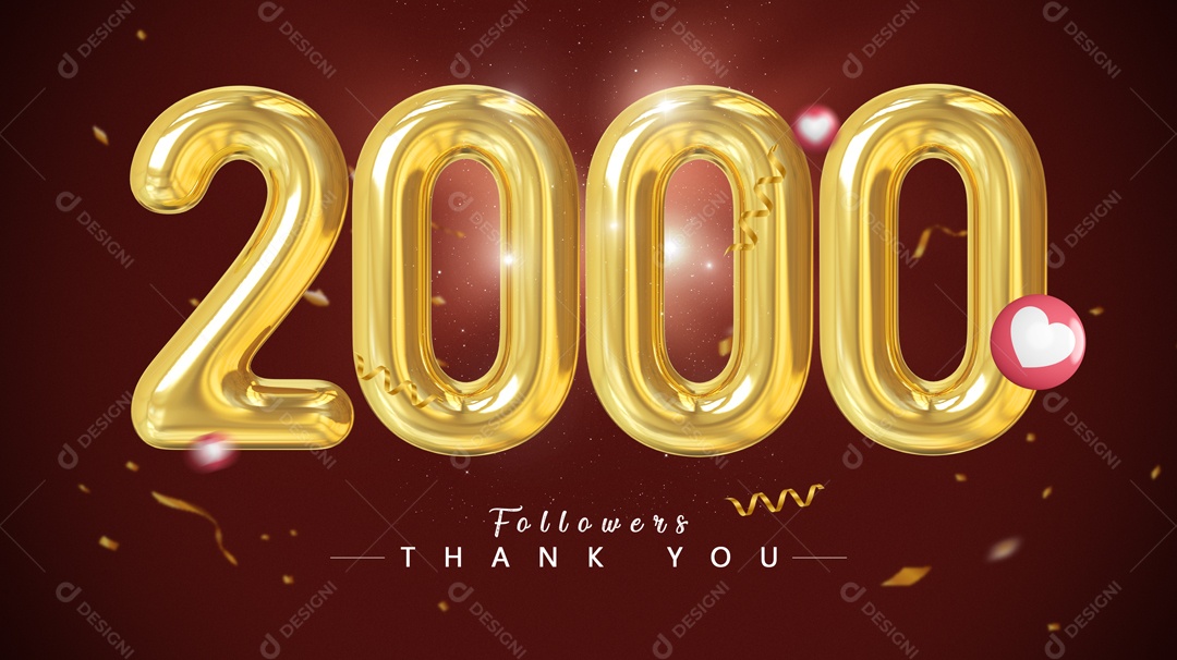 Elemento 3D Para Composição Número 2000 Seguidores PSD