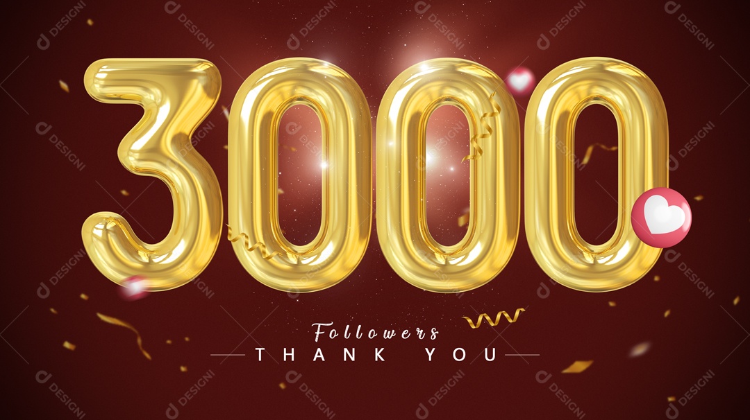 Elemento 3D Para Composição Número 3000 Seguidores PSD
