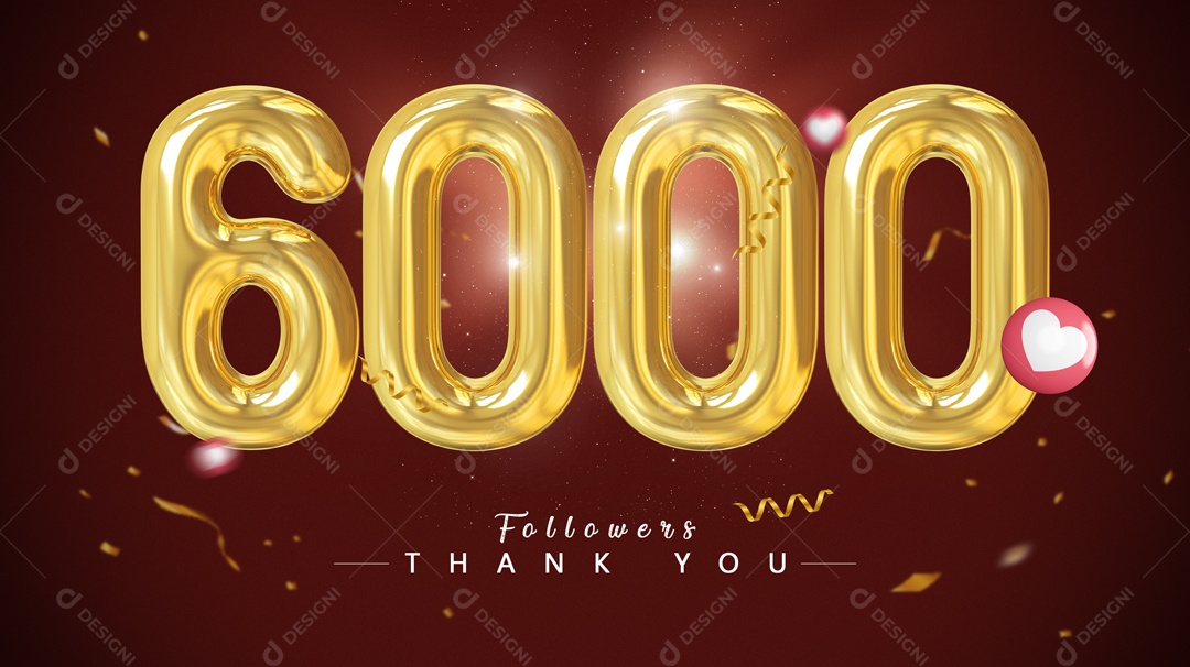 Elemento 3D Para Composição Número 6000 Seguidores PSD