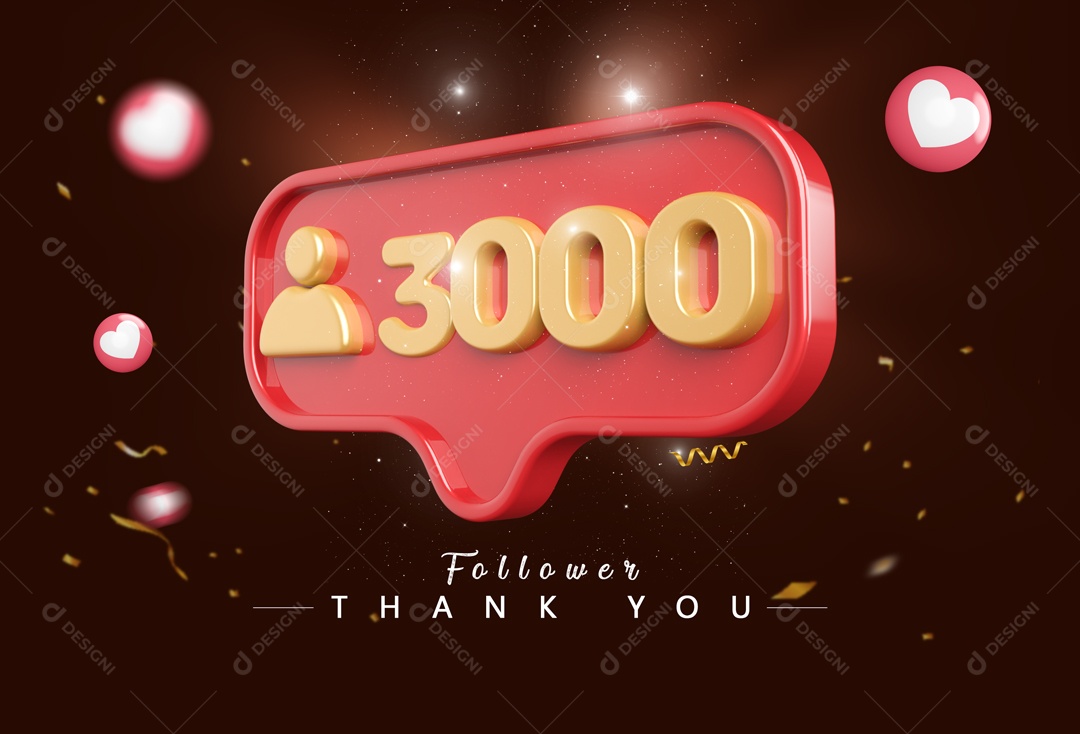 Elemento 3D Para Composição Número 3000 Seguidores PSD