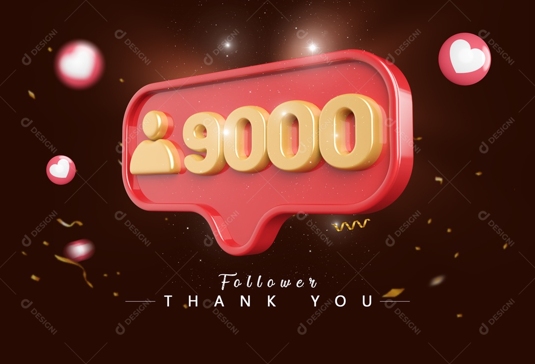 Elemento 3D Para Composição Número 9000 Seguidores PSD