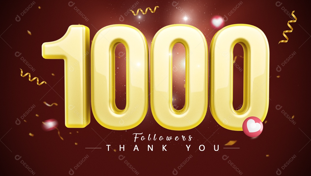 Elemento 3D Número Para Composição 1000 Dourado Seguidores
