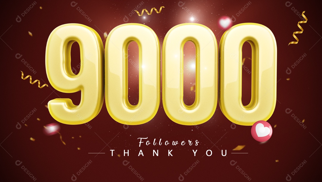 Elemento 3D Para Composição Número 9000 Seguidores PSD