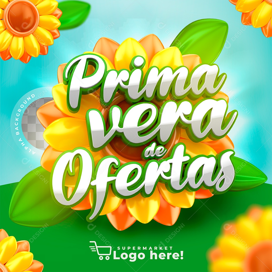 Primavera de Ofertas Selo 3D Verde para Composição PSD