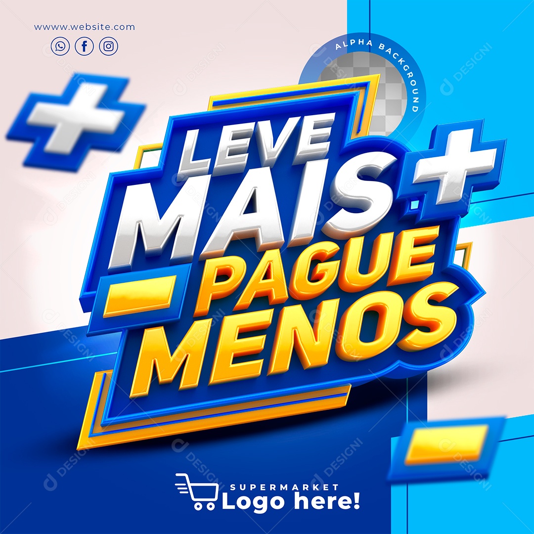 Leve + Pague Menos Azul Selo 3D Azul para Composição PSD