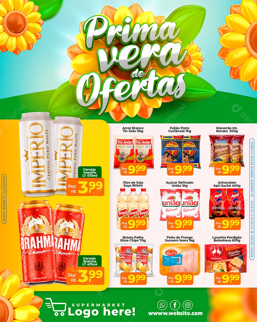 Social Media Encarte Primavera de Ofertas Produtos Supermercado PSD Editável