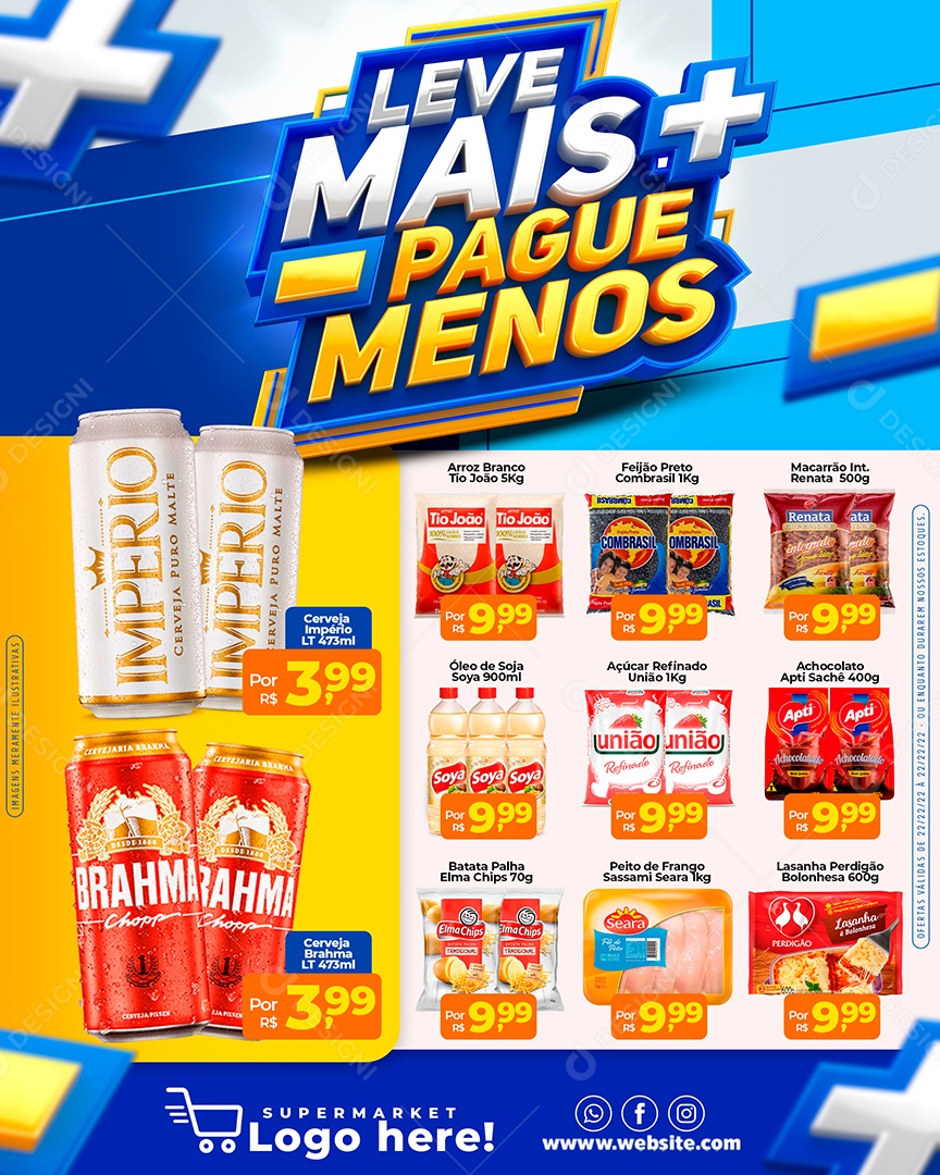 Social Media Encarte Leve + Pague Vermelho Produtos Supermercado PSD Editável