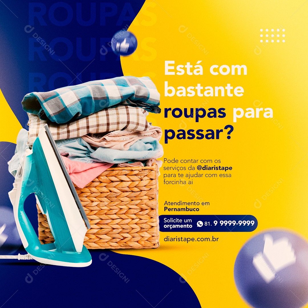 Está com Bastante Roupas para Passar Faxina Social Media PSD Editável