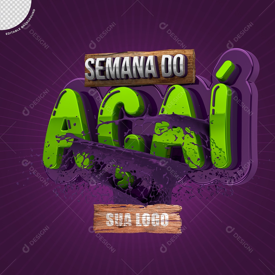 Selo 3D Semana do Açaí Para Composição PSD