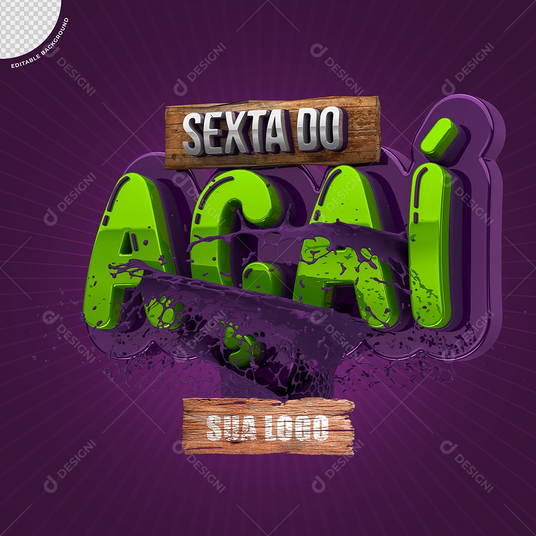 Selo 3D Sexta do Açaí Para Composição PSD