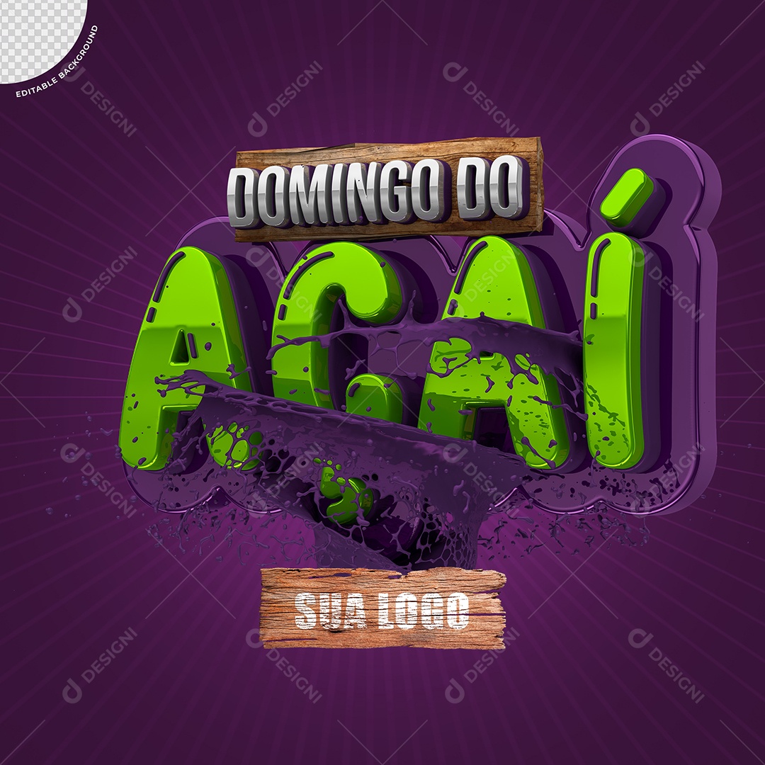 Selo 3D Domingo do Açaí Para Composição PSD
