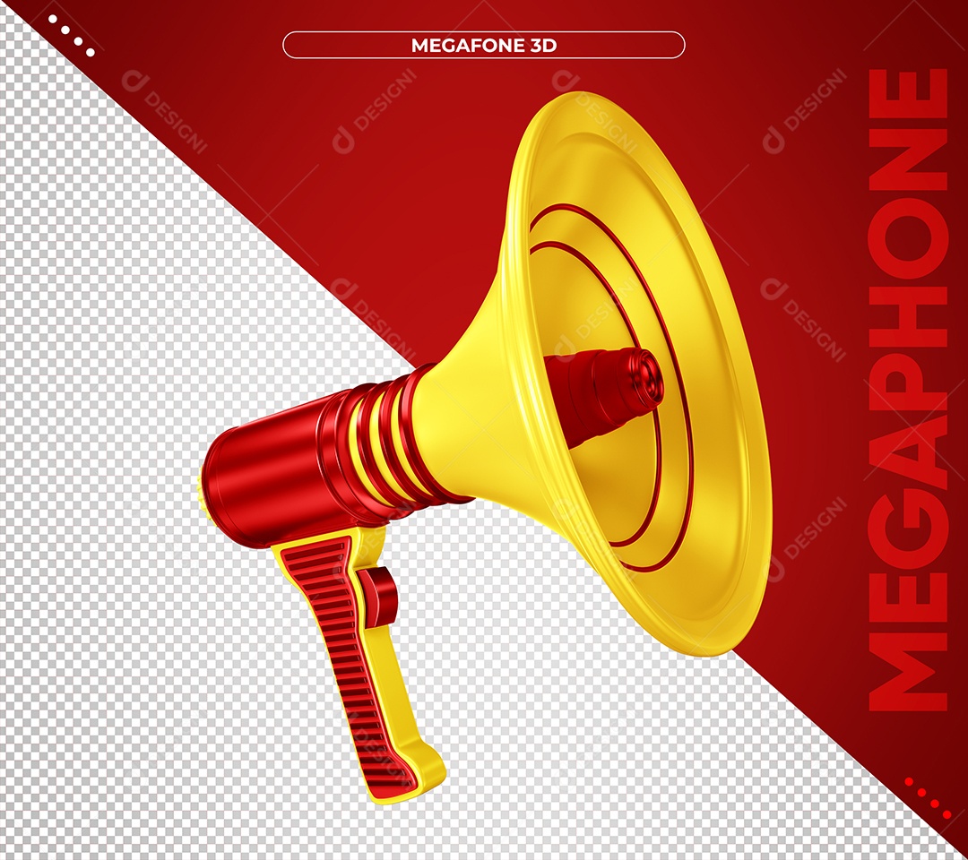 Megafone Amarelo e Vermelho Elemento 3D para Composição PSD