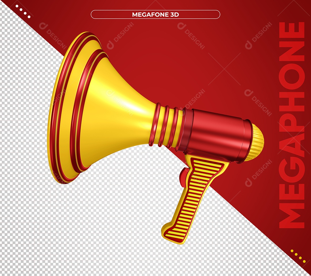 Megafone Amarelo e Vermelho Elemento 3D para Composição PSD
