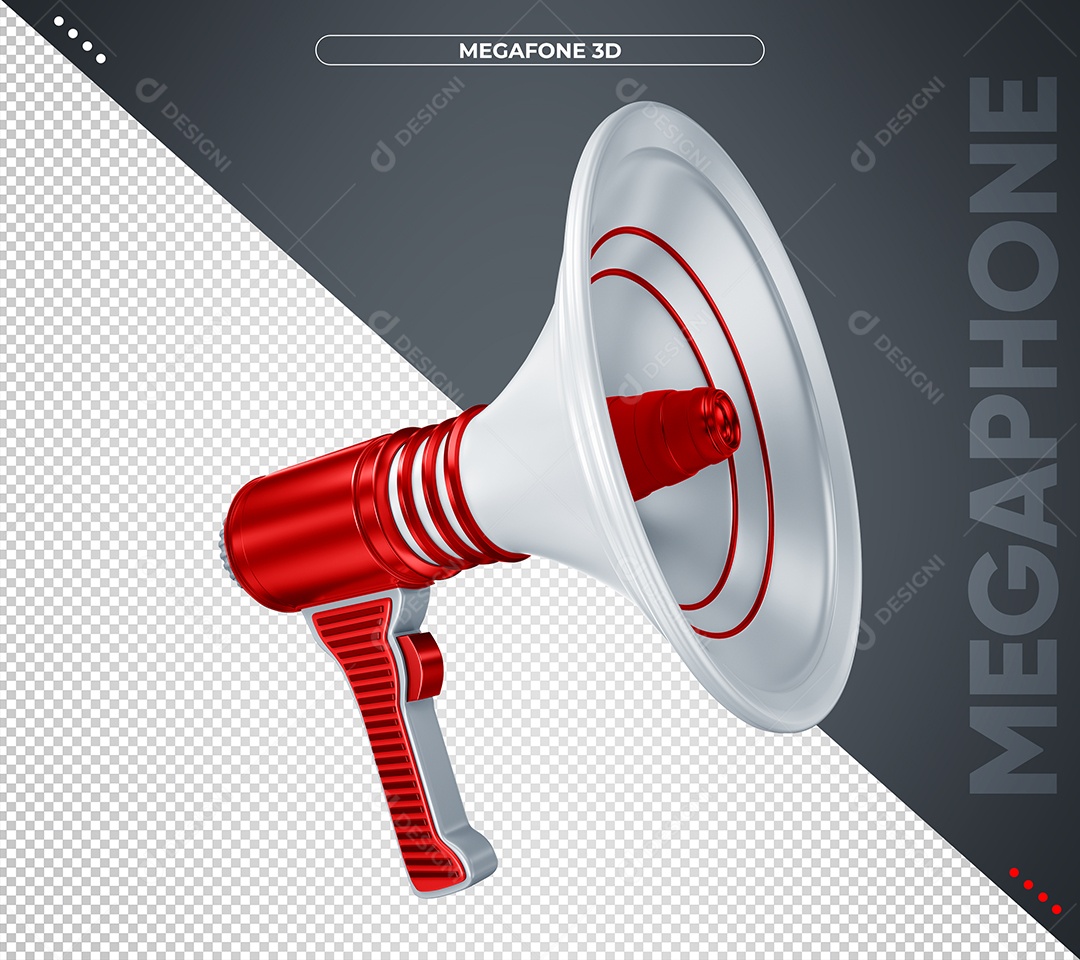 Megafone Vermelho e Branco Elemento 3D para Composição PSD
