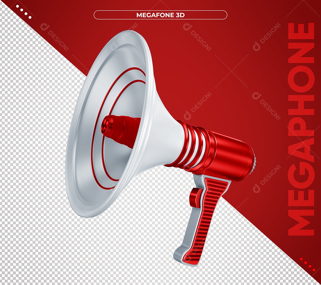 Megafone Vermelho Elemento 3D para Composição PSD