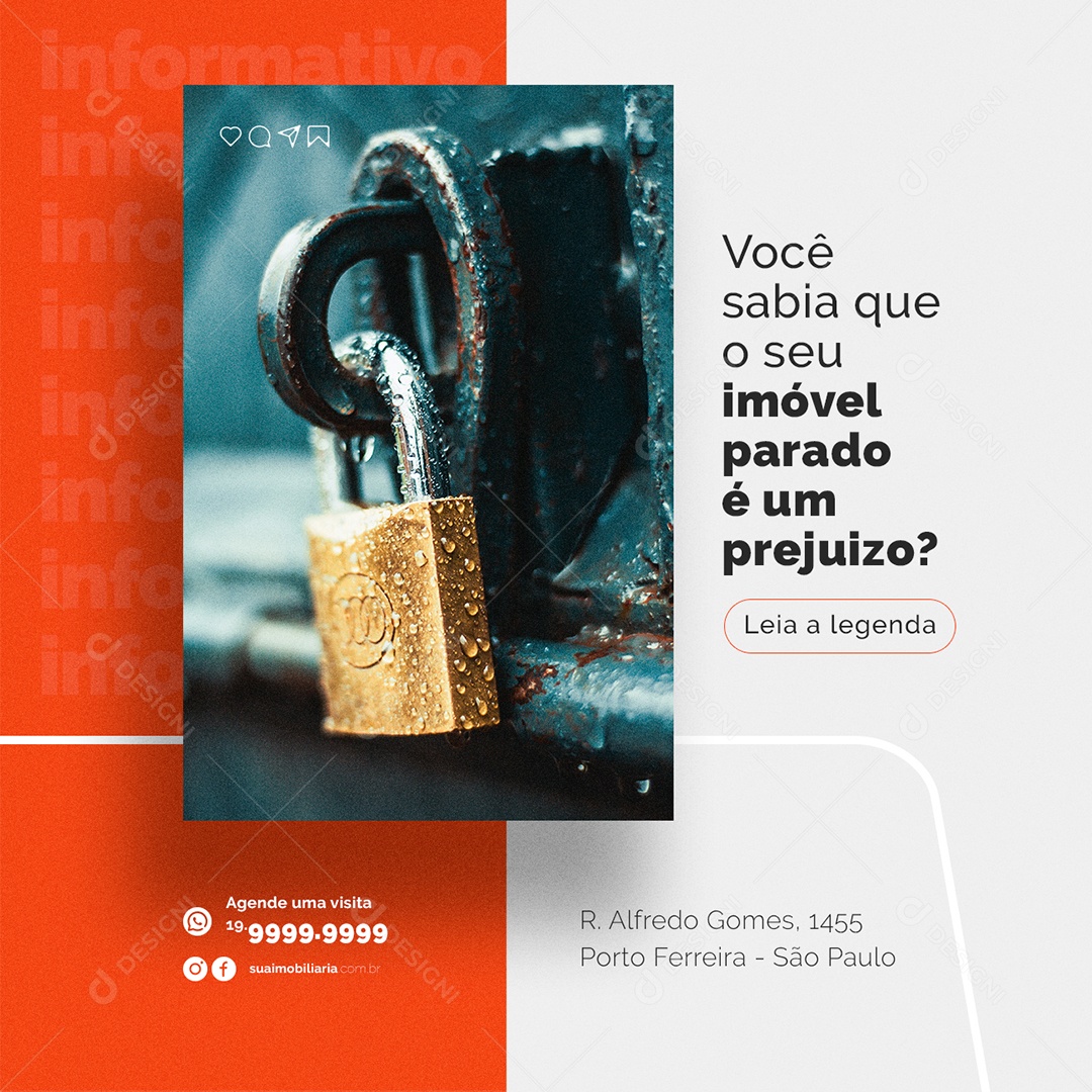 Você Sabia que o seu Imóvel parado é um Prejuizo Imobiliária Social Media PSD Editável