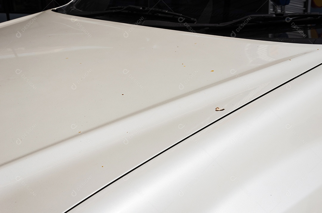 Sujeira no capô dianteiro do carro.