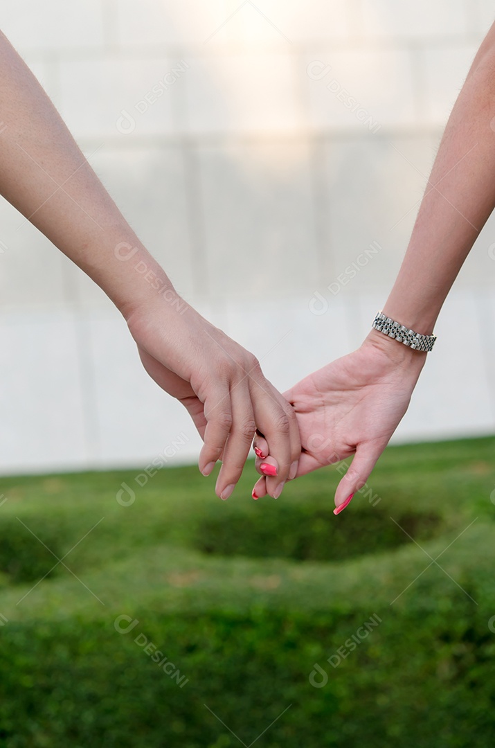 Casais jovens de mãos dadas no parque.